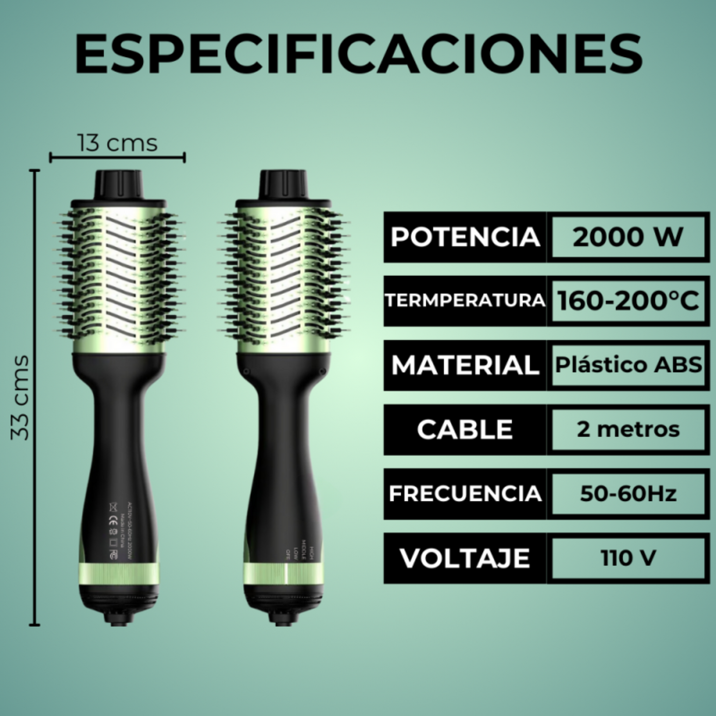 Cepillo Secador Alisador 3 en 1 Aguacate 3D